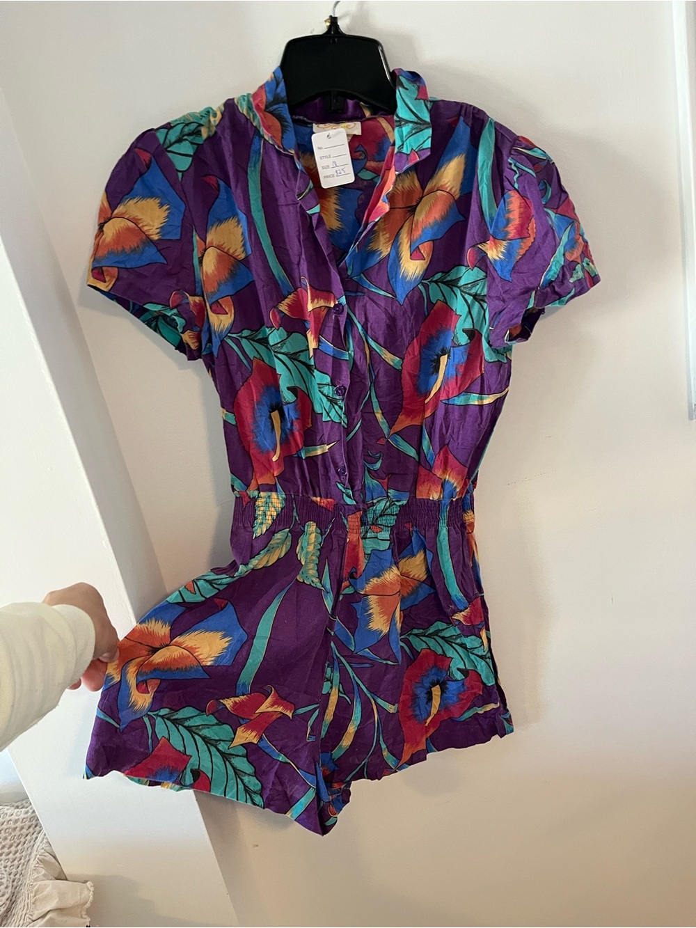 Women’s Vintage Purple Floral One-Piece Romper - Size Medium